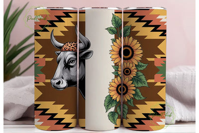 Southwestern Bull Tumbler Wrap PNG Sublimation PixelChick 