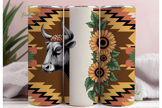 Southwestern Bull Tumbler Wrap PNG Sublimation PixelChick 