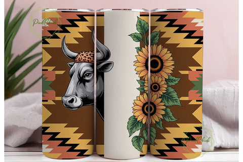 Southwestern Bull Tumbler Wrap PNG Sublimation PixelChick 