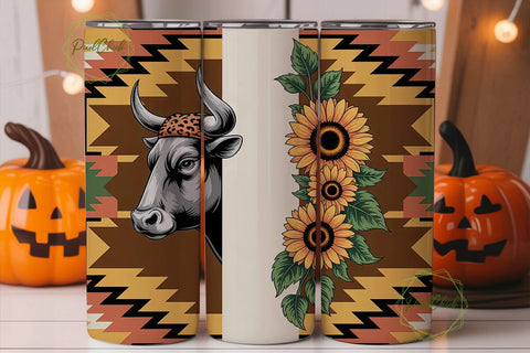 Southwestern Bull Tumbler Wrap PNG Sublimation PixelChick 