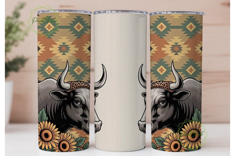 Southwestern Bull Tumbler Wrap PNG Sublimation PixelChick 