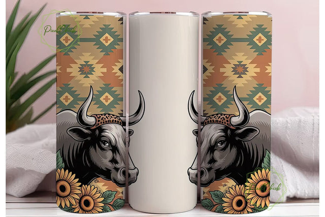 Southwestern Bull Tumbler Wrap PNG Sublimation PixelChick 
