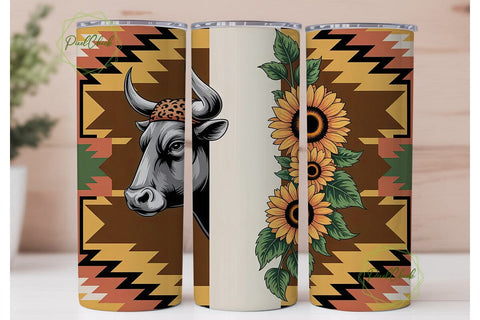 Southwestern Bull Tumbler Wrap PNG Sublimation PixelChick 