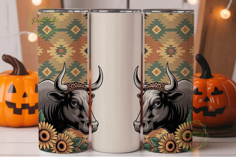 Southwestern Bull Tumbler Wrap PNG Sublimation PixelChick 