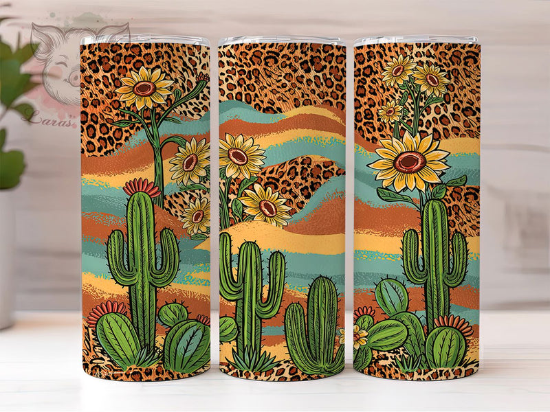 Southwestern Cactus Sunflower Tumbler Wrap, Sunflower Wrap Design, 20oz Western Tumbler, Desert Flower Sublimation, Cactus and Sunflowers Wrap, Rustic Western Tumbler Sublimation Lara' s Designs 