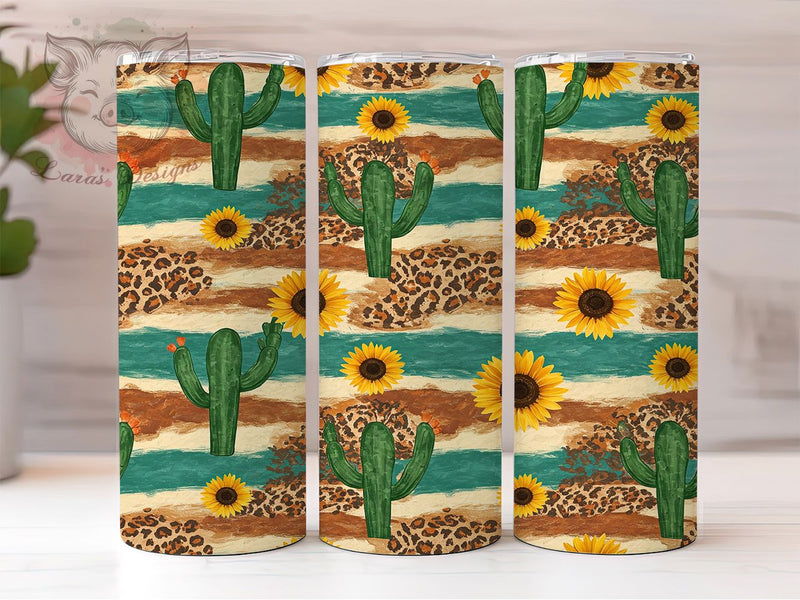 Southwestern Cactus Sunflower Tumbler Wrap, Sunflower Wrap Design, 20oz Western Tumbler, Desert Flower Sublimation, Cactus and Sunflowers Wrap, Rustic Western Tumbler Sublimation Lara' s Designs 