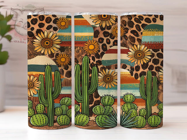 Southwestern Cactus Sunflower Tumbler Wrap, Sunflower Wrap Design, 20oz Western Tumbler, Desert Flower Sublimation, Cactus and Sunflowers Wrap, Rustic Western Tumbler Sublimation Lara' s Designs 