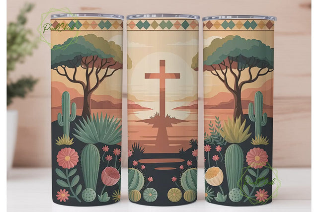 Southwestern Cross Sunset 20oz Tumbler Sublimation PixelChick 