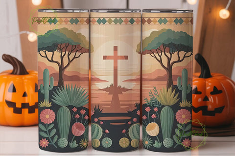 Southwestern Cross Sunset 20oz Tumbler Sublimation PixelChick 