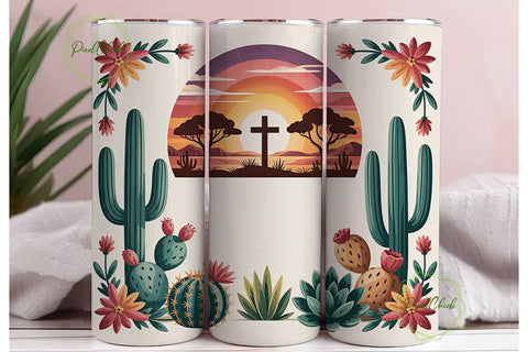 Southwestern Cross Sunset 20oz Tumbler Sublimation PixelChick 
