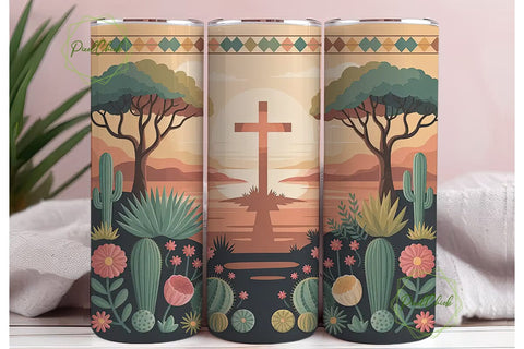 Southwestern Cross Sunset 20oz Tumbler Sublimation PixelChick 