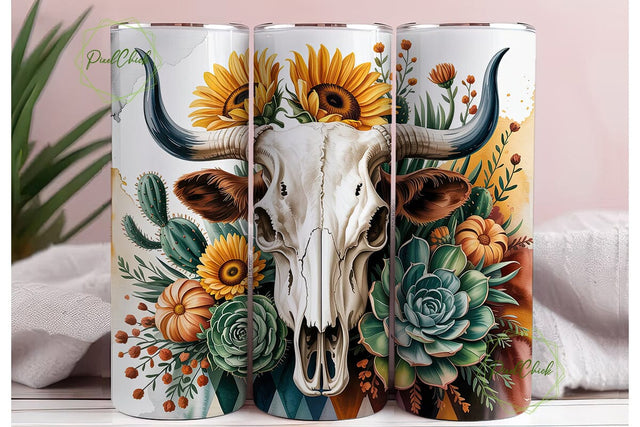 Southwestern Skull Sunflower PNG Design Sublimation PixelChick 