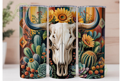 Southwestern Skull Sunflower PNG Design Sublimation PixelChick 