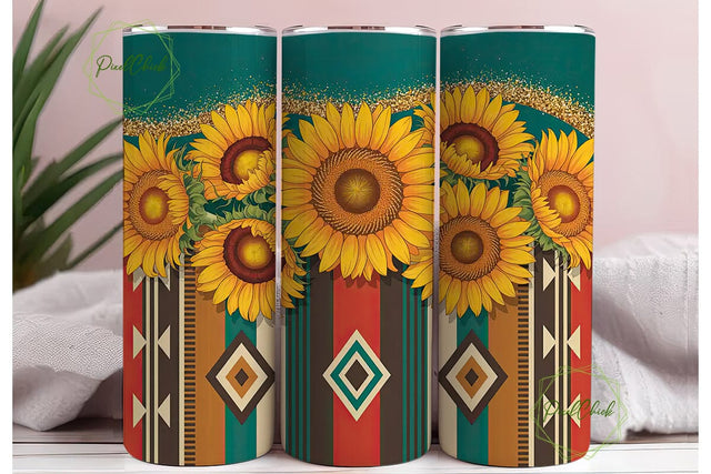 Southwestern Sunflower 20oz Tumbler Wrap Sublimation PixelChick 