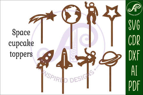 Space cupcake toppers, 8 designs SVG laser cut SVG APInspireddesigns 
