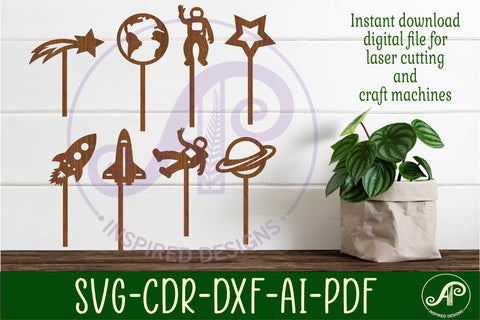 Space cupcake toppers, 8 designs SVG laser cut SVG APInspireddesigns 