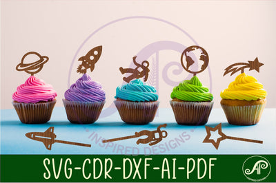 Space cupcake toppers, 8 designs SVG laser cut SVG APInspireddesigns 