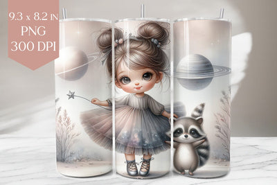 Space Girl and Raccoon Tumbler Sublimation PNG Sublimation BijouBay 