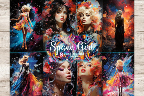 Space Girl Junk Journal Pages | Celestial Printable SVG GlamArtZhanna 