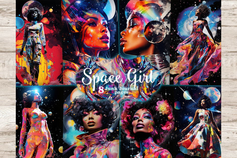 Space Girl Junk Journal Paper | Digital Collage Sheet SVG GlamArtZhanna 
