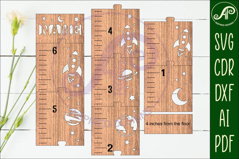 Space personalized kids height chart in imperial SVG APInspireddesigns 