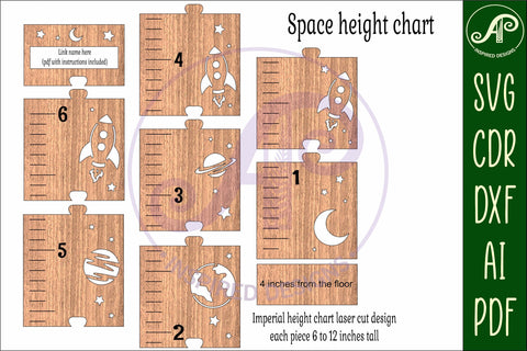 Space personalized kids height chart in imperial SVG APInspireddesigns 