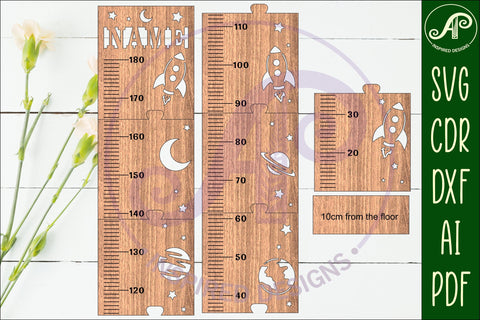 Space personalized kids height chart in metric measure SVG APInspireddesigns 