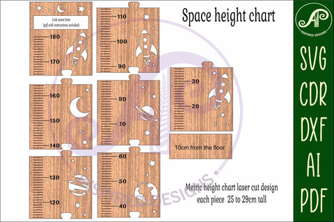 Space personalized kids height chart in metric measure SVG APInspireddesigns 