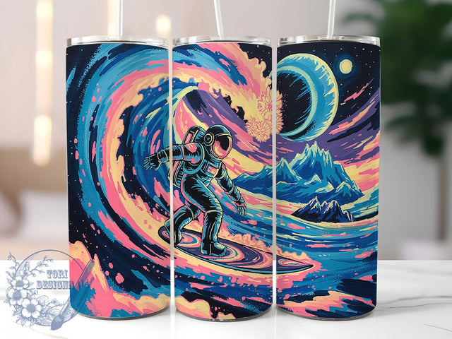 Space Surfing Galaxy Wave Tumbler, Galaxy Wave Wrap, 20oz Sublimation Wrap, Cosmic Surf Cup, Astronaut Surfboard Design, Outer Space Adventure Tumbler, Sci-Fi Ocean Art Sublimation ToriDesigns 