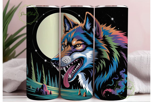 Space Wolf 20oz Tumbler Wrap Sublimation PixelChick 