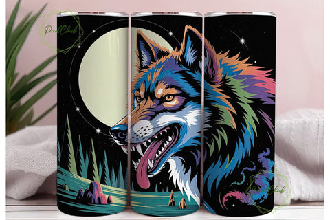 Space Wolf 20oz Tumbler Wrap Sublimation PixelChick 