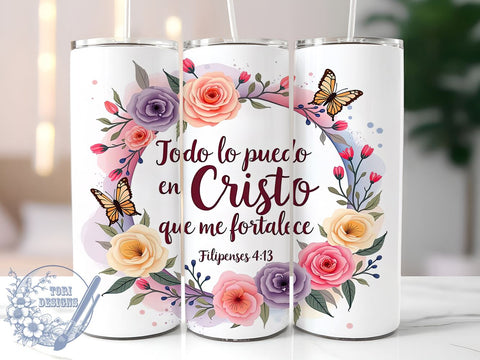 Spanish Bible Verse Tumbler, Inspirational Quote Design, 20oz Sublimation Wrap, Christian Gift, Religious Decor, Digital Download, Faith-Based Art Sublimation ToriDesigns 