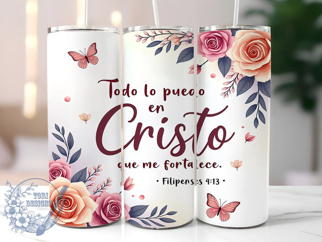 Spanish Bible Verse Tumbler, Inspirational Quote Design, 20oz Sublimation Wrap, Christian Gift, Religious Decor, Digital Download, Faith-Based Art Sublimation ToriDesigns 
