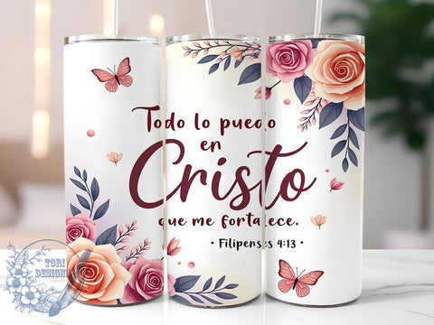 Spanish Bible Verse Tumbler, Inspirational Quote Design, 20oz Sublimation Wrap, Christian Gift, Religious Decor, Digital Download, Faith-Based Art Sublimation ToriDesigns 