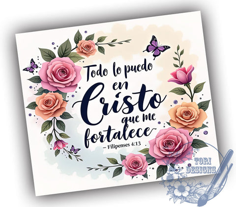 Spanish Bible Verse Tumbler, Inspirational Quote Design, 20oz Sublimation Wrap, Christian Gift, Religious Decor, Digital Download, Faith-Based Art Sublimation ToriDesigns 