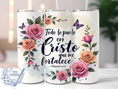 Spanish Bible Verse Tumbler, Inspirational Quote Design, 20oz Sublimation Wrap, Christian Gift, Religious Decor, Digital Download, Faith-Based Art Sublimation ToriDesigns 