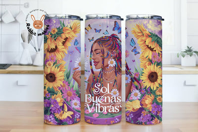 Spanish Inspirational 20oz Wrap design, Buenas Vibras 20oz Skinny Tumbler Sublimation Design Wrap, Boho Positive Sunflower Digital Download Sublimation Rabbitmakies 