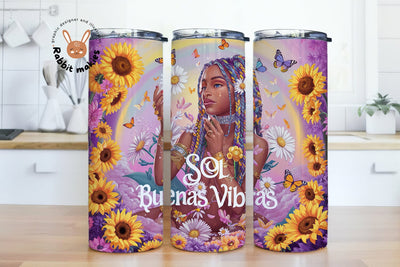 Spanish Inspirational 20oz Wrap design, Sol Buenas Vibras 20oz Skinny Tumbler Sublimation Design Wrap, Boho Positive Sunflower Digital Download Sublimation Rabbitmakies 
