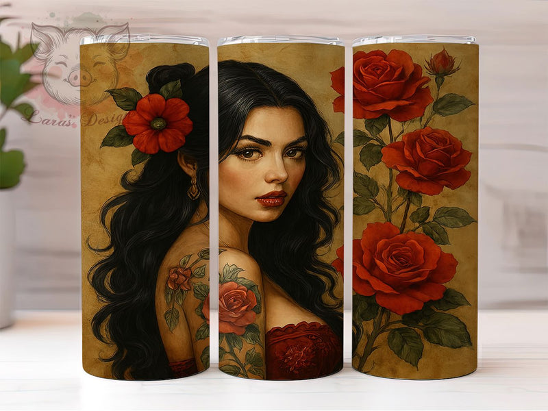Spanish Latina Cultural Girl Tumbler, Latina Tumbler Wrap, 20oz Sublimation, Hispanic Girl Cup, Spanish Art Design, Cultural Drinkware, Spanish Gift Idea Sublimation Lara' s Designs 