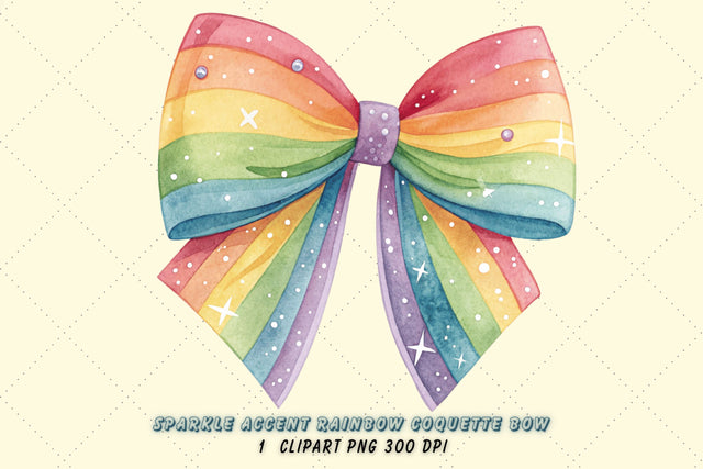 Sparkle Accent Rainbow Coquette Bow Clipart with Sparkle, sparkle rainbow bow, accented coquette bow, festive bow design, rainbow clipart art, digital bow design Sublimation FloridPrintables 