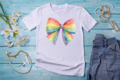 Sparkle Accent Rainbow Coquette Bow Clipart with Sparkle, sparkle rainbow bow, accented coquette bow, festive bow design, rainbow clipart art, digital bow design Sublimation FloridPrintables 