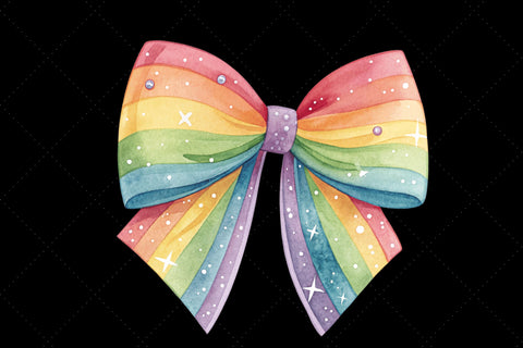 Sparkle Accent Rainbow Coquette Bow Clipart with Sparkle, sparkle rainbow bow, accented coquette bow, festive bow design, rainbow clipart art, digital bow design Sublimation FloridPrintables 