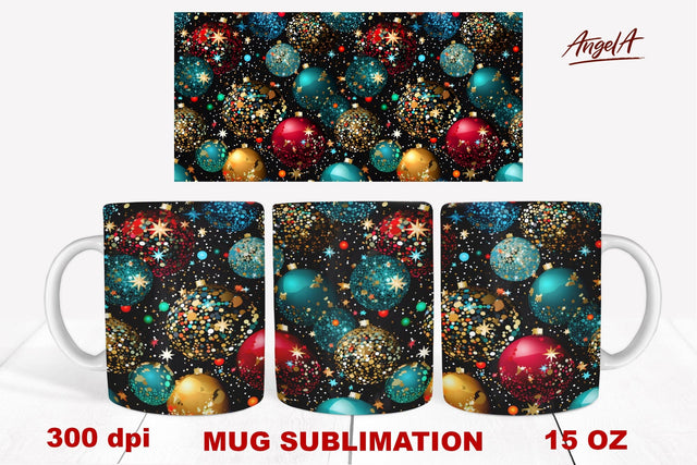 Sparkle Christmas mug wrap sublimation, christmas tree balls Sublimation Angelina Semenova 