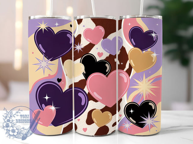 Sparkle Cow Print Valentine Tumbler, Valentine Heart Wrap, Glitter Cow Cup, 20oz Sublimation Wrap, Stylish Cow Print Design Tumbler, Artistic Sparkle Heart Cup, Cute Valentine Cow Theme Wrap Sublimation ToriDesigns 