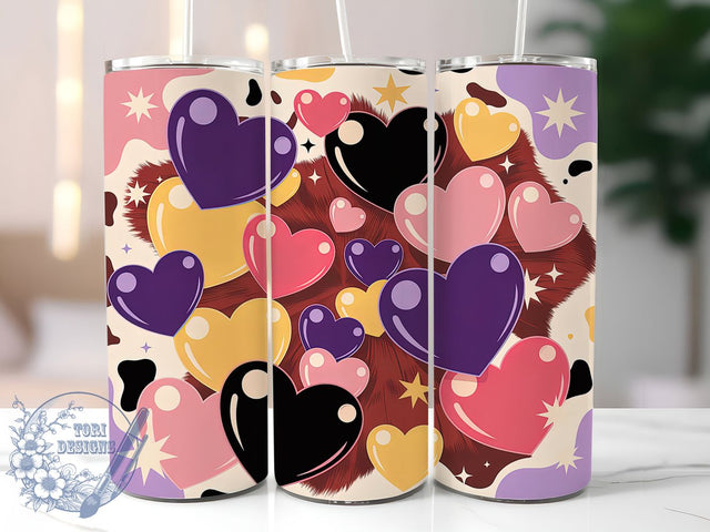 Sparkle Cow Print Valentine Tumbler, Valentine Heart Wrap, Glitter Cow Cup, 20oz Sublimation Wrap, Stylish Cow Print Design Tumbler, Artistic Sparkle Heart Cup, Cute Valentine Cow Theme Wrap Sublimation ToriDesigns 