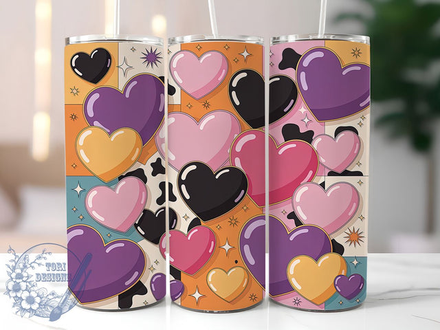 Sparkle Cow Print Valentine Tumbler, Valentine Heart Wrap, Glitter Cow Cup, 20oz Sublimation Wrap, Stylish Cow Print Design Tumbler, Artistic Sparkle Heart Cup, Cute Valentine Cow Theme Wrap Sublimation ToriDesigns 