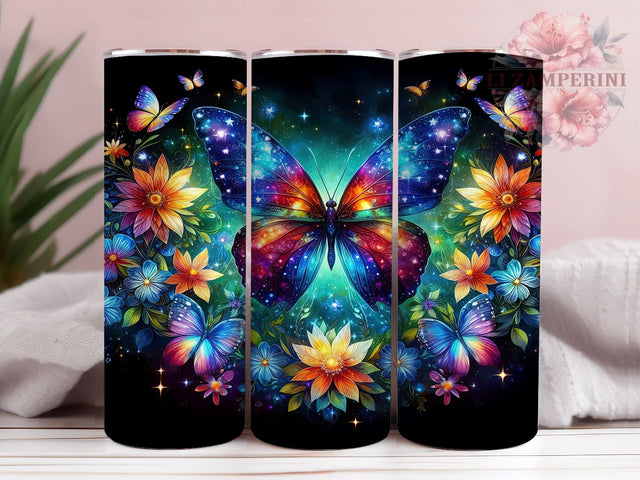 Sparkle Floral Butterfly 20oz Tumbler Wrap PNG, Butterfly Tumbler Png, Straight & Tapered Tumbler Wrap, Instant Digital Download Sublimation Li Zamperini 