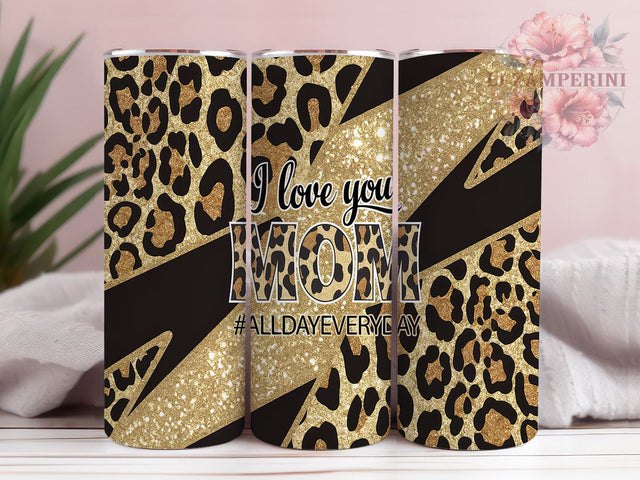 Sparkle Leopard Glitter Mom Tumbler Wrap, Leopard Glitter Design, I Love You Mom Gift, 20oz Glitter Tumbler, Custom Mom Tumbler Wrap, Sparkle Leopard Pattern Sublimation Li Zamperini 
