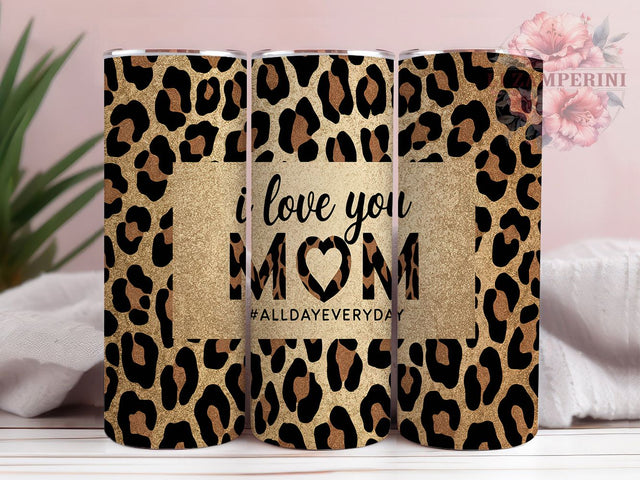 Sparkle Leopard Glitter Mom Tumbler Wrap, Leopard Glitter Design, I Love You Mom Gift, 20oz Glitter Tumbler, Custom Mom Tumbler Wrap, Sparkle Leopard Pattern Sublimation Li Zamperini 