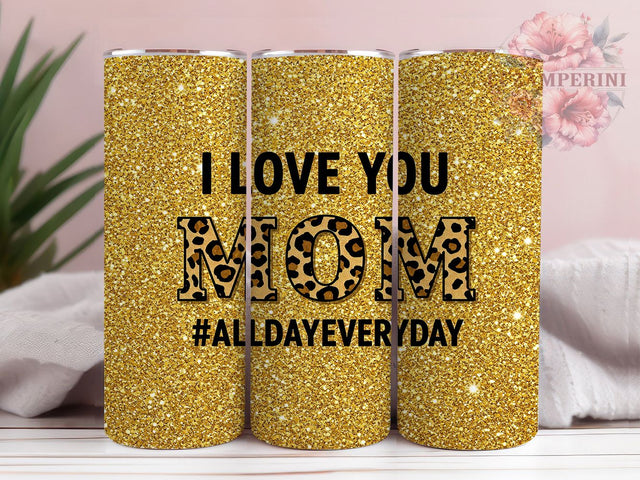 Sparkle Leopard Glitter Mom Tumbler Wrap, Leopard Glitter Design, I Love You Mom Gift, 20oz Glitter Tumbler, Custom Mom Tumbler Wrap, Sparkle Leopard Pattern Sublimation Li Zamperini 